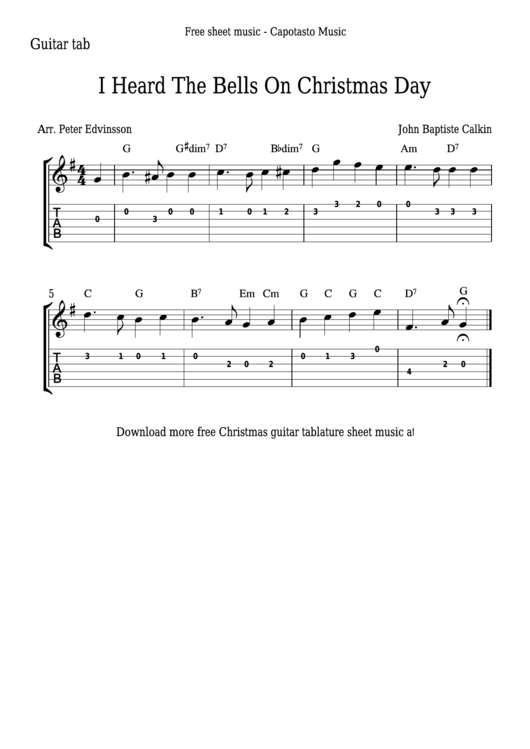 Peter Edvinsson - I Heard The Bells On Christmas Day Guitar Sheet Music Printable pdf