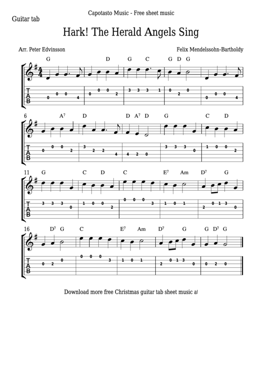 Peter Edvinsson - Hark! The Herald Angels Sing Guitar Sheet Music Printable pdf