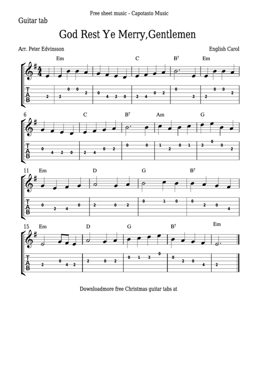Peter Edvinsson - God Rest Ye Merry, Gentlemen Guitar Sheet Music Printable pdf