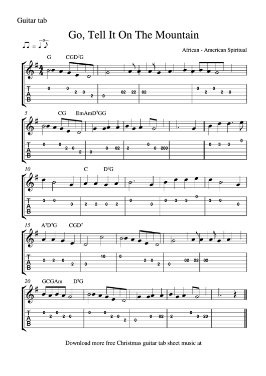 African - American Spiritual - Go Tell It On The Mountain Guitar Sheet Music Printable pdf