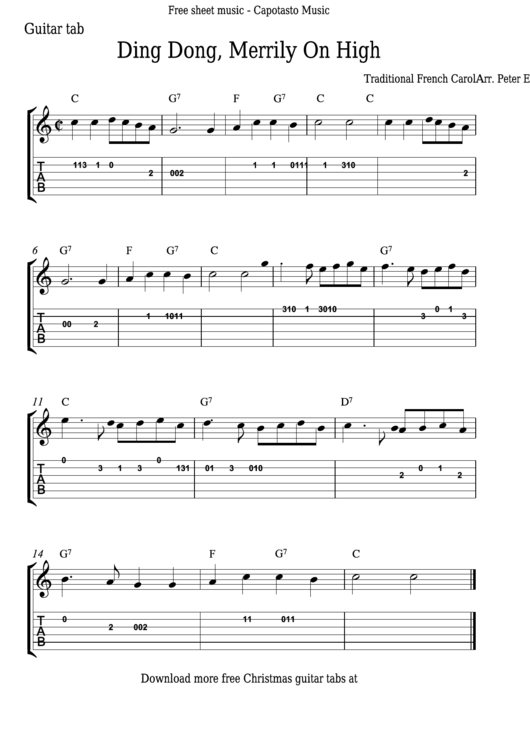 Peter Edvinsson - Ding Dong, Merrily On High Guitar Sheet Music Printable pdf
