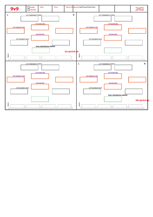 Soccer Formation Lineup Sheet 9v9 242 printable pdf download