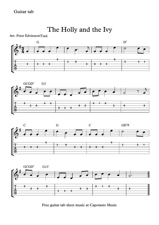 Peter Edvinsson - The Holly And The Ivy Guitar Sheet Music Printable pdf