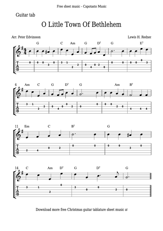 Peter Edvinsson - O Little Town Of Bethlehem Guitar Sheet Music Printable pdf