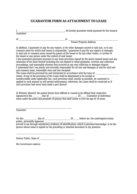 Guarantor Form As Attachment To Lease Template Printable pdf