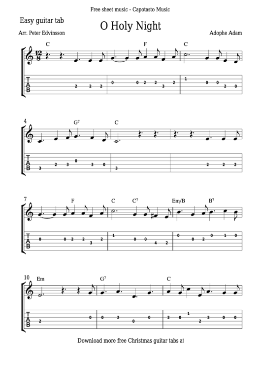 Peter Edvinsson - O Holy Night Guitar Sheet Music Printable pdf