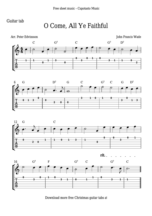 Peter Edvinsson - O Come All Ye Faithful Guitar Sheet Music Printable pdf