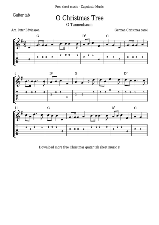Peter Edvinsson - O Christmas Tree Guitar Sheet Music Printable pdf