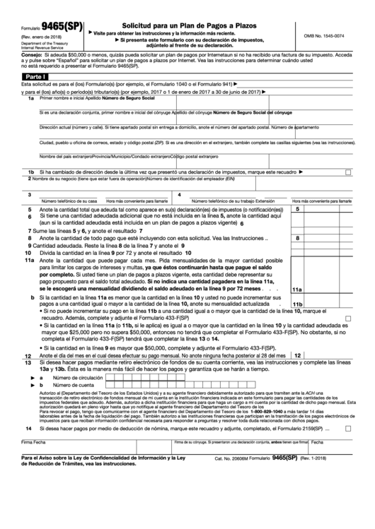 Fillable Form 9465 - Solicitud Para Un Plan De Pagos A Plazos Printable pdf