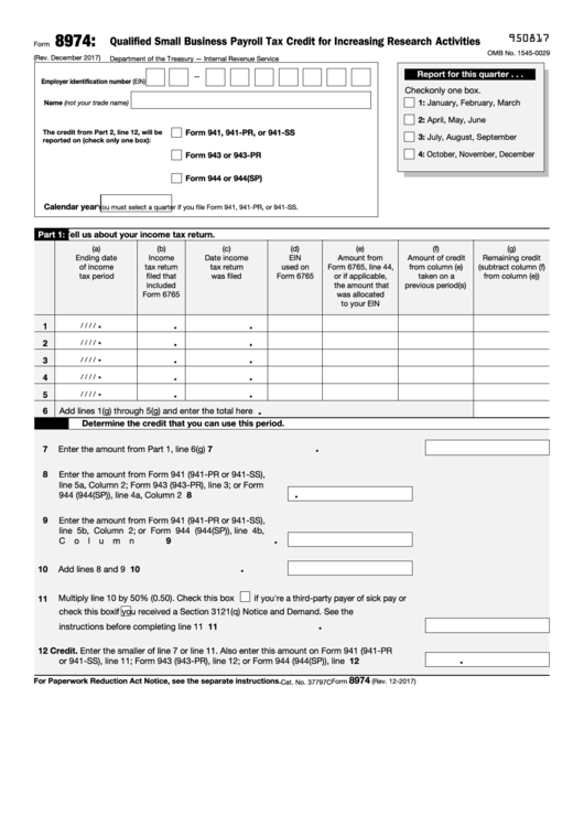 Fillable Form 8974 - Qualified Small Business Payroll Tax Credit For Increasing Research Activities Printable pdf