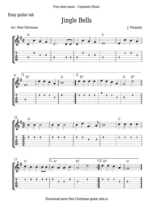 Peter Edvinsson - Jingle Bells Guitar Sheet Music Printable pdf