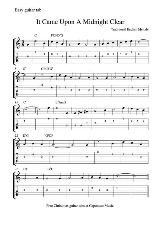 It Came Upon A Midnight Clear Guitar Sheet Music Printable pdf