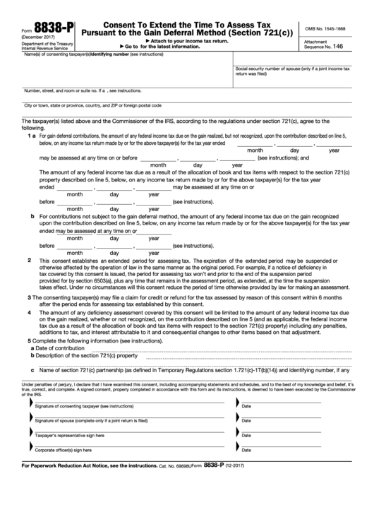 Fillable Form 8838-P - Consent To Extend The Time To Assess Tax Pursuant To The Gain Deferral Method Printable pdf
