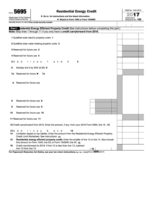 Fillable Form 5695 - Residential Energy Credit - 2017 Printable pdf
