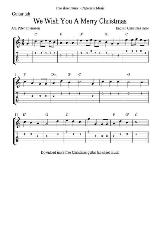 Peter Edvinsson - We Wish You A Merry Christmas Guitar Sheet Music Printable pdf