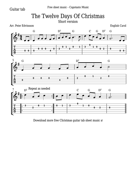 Peter Edvinsson - The Twelve Days Of Christmas Guitar Sheet Music Printable pdf
