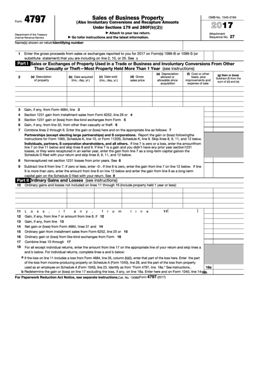 Form 4797 - Sales Of Business Property - 2017