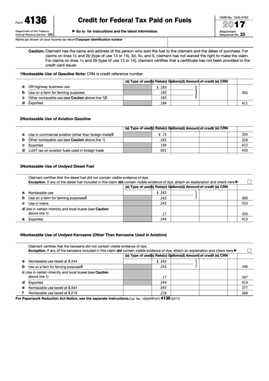 Form 4136 - Credit For Federal Tax Paid On Fuels - 2017