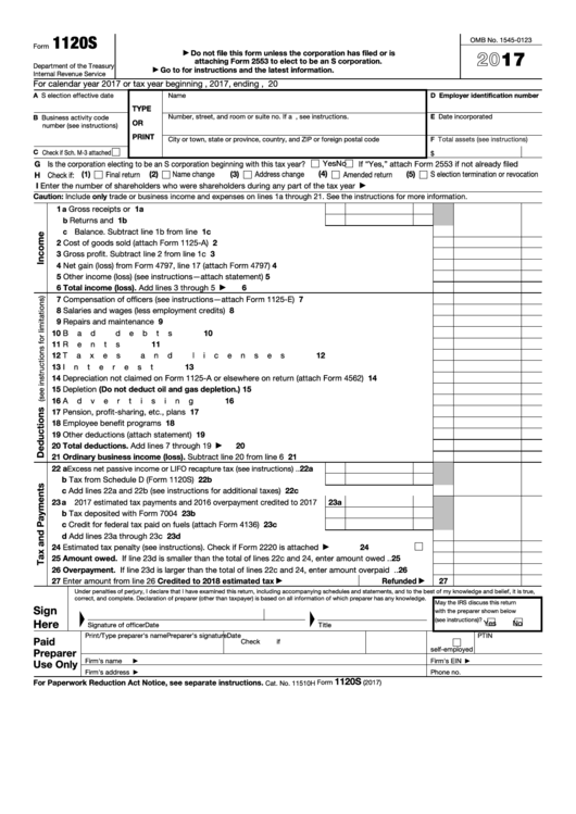 Form 1120s - U.s. Income Tax Return For An S Corporation - 2017