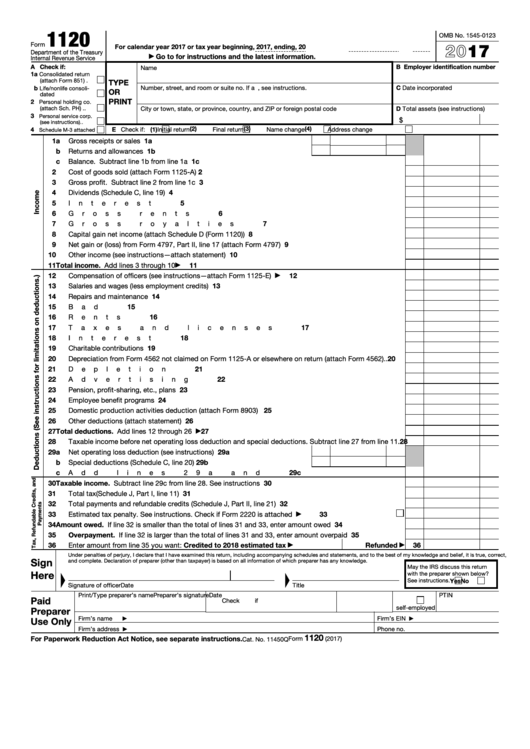 Form 1120 - U.s. Corporation Income Tax Return - 2017
