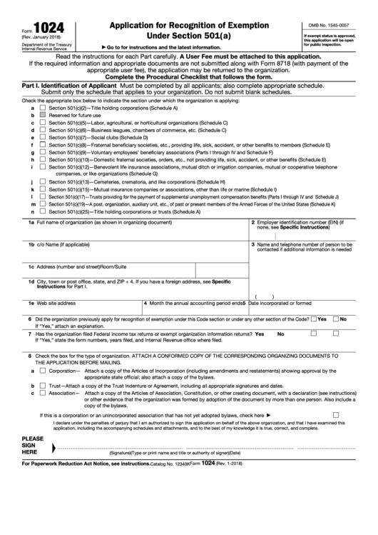 Form 1024 - Application For Recognition Of Exemption Under Section 501(a)