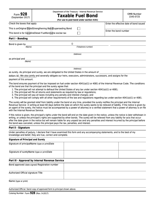 Fillable Form 928 - Taxable Fuel Bond Printable pdf