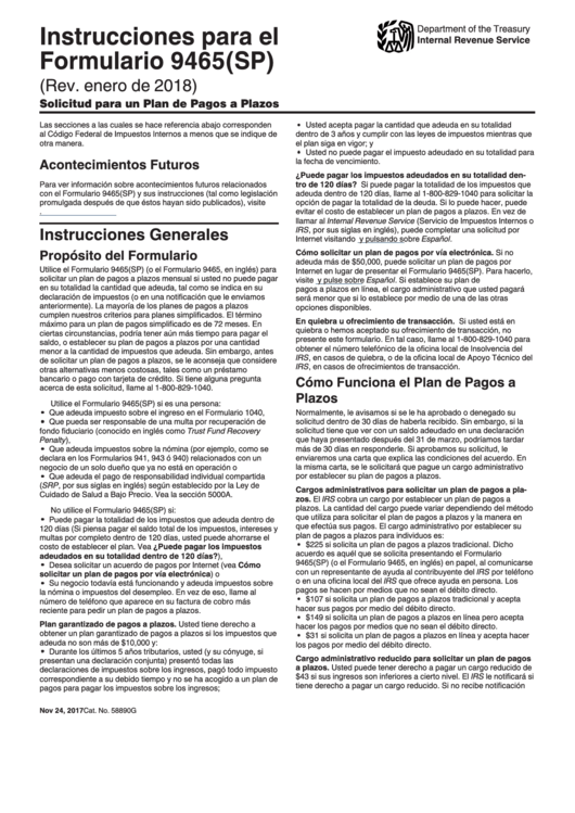 Instructions For Form 9465 - Solicitud Para Un Plan De Pagos A Plazos Printable pdf