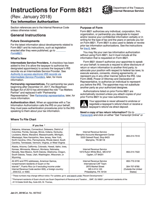 Instructions For Form 8821 - Tax Information Authorization printable