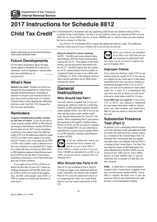 Instructions For Schedule 8812 - Child Tax Credit - 2017 Printable pdf