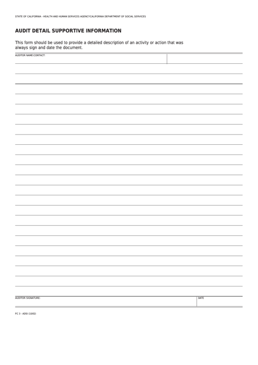 Fillable Form Fc 3-Adsi - Audit Detail Supportive Information Printable pdf