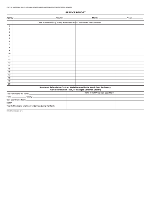 Fillable Form Soc 2277 - Service Report Printable pdf