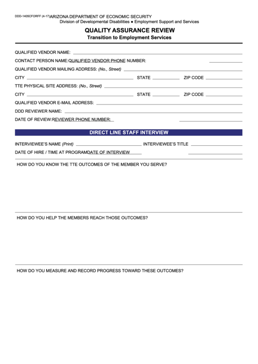 Fillable Form Ddd-1405cforff - Quality Assurance Review Transition To Employment Services Printable pdf