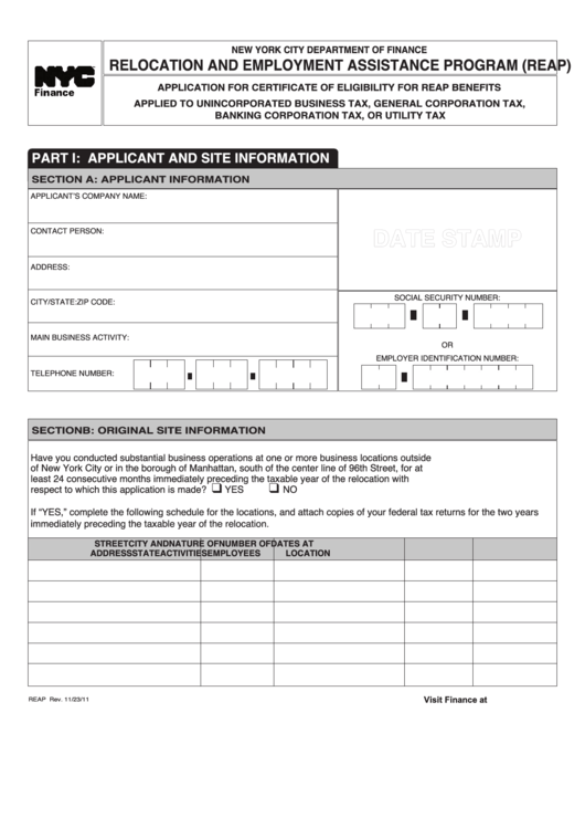 Form Reap - Application For Certificate Of Eligibility For Reap Benefits Printable pdf