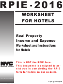 Form Rpie-2016 - Real Property Income And Expense Worksheet And Instructions For Hotels