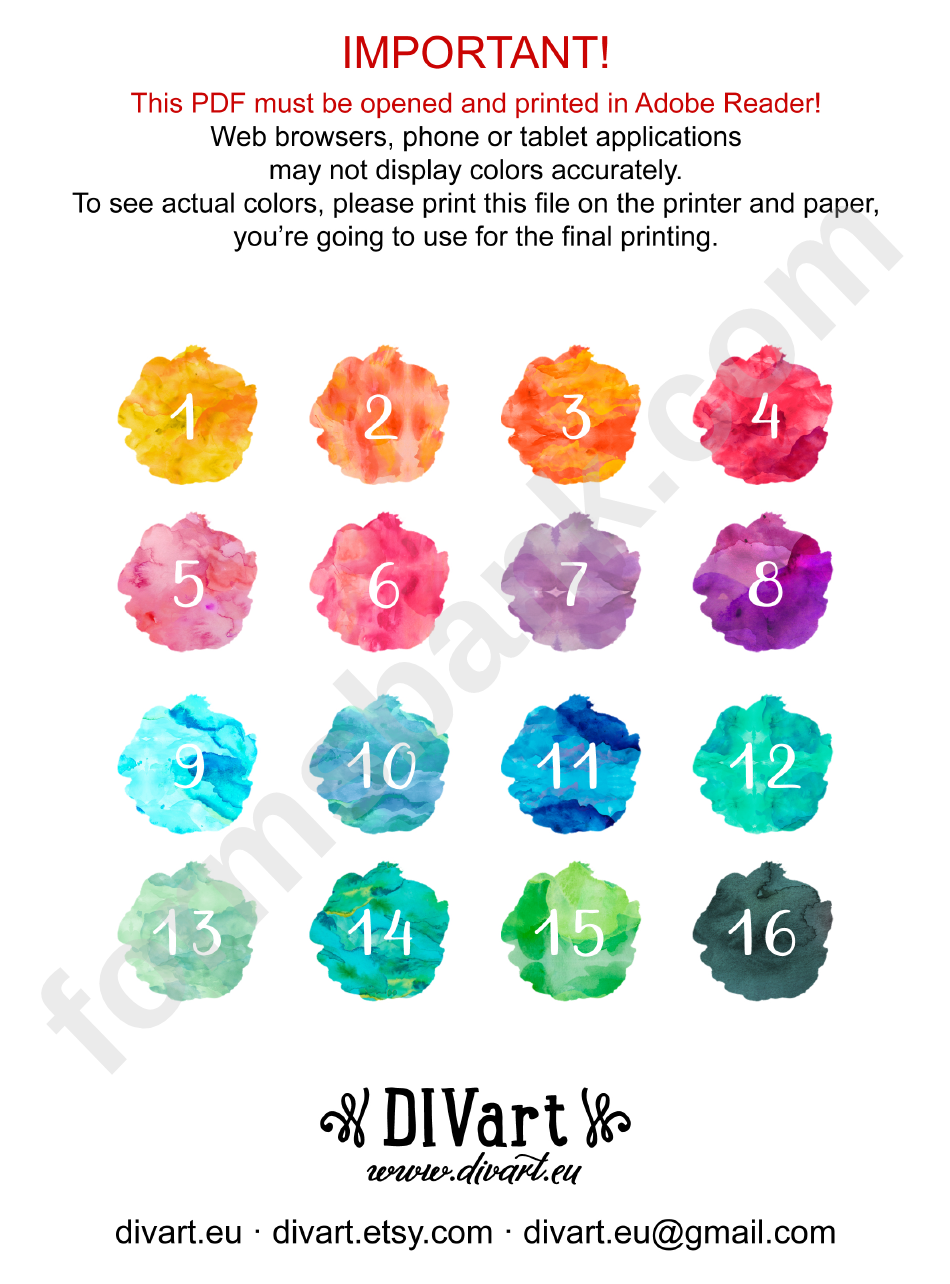 16 Colors Chart
