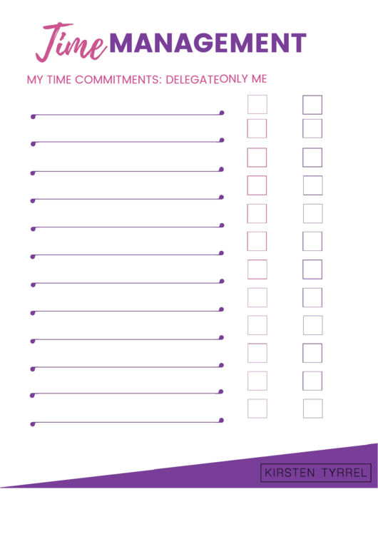 Time Management Template With Checklist