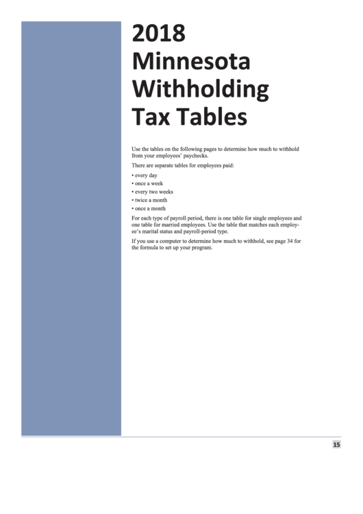 Minnesota Withholding Tax Tables - Minnesota Department Of Revenue - 2018 Printable pdf