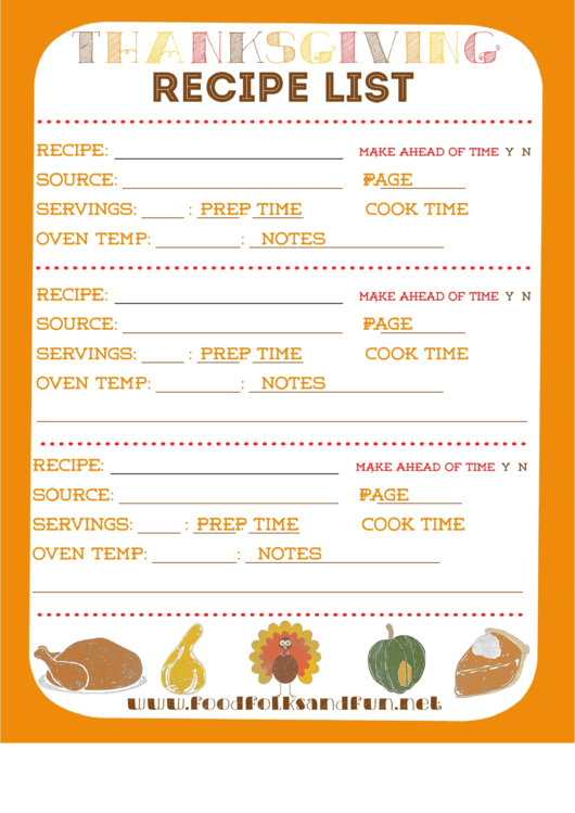 Thanksgiving Recipe List Printable pdf