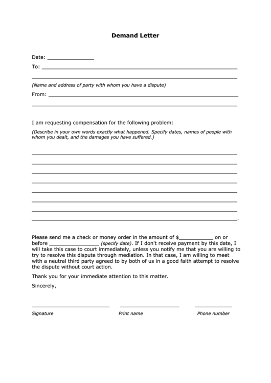 Demand Letter Template Printable pdf
