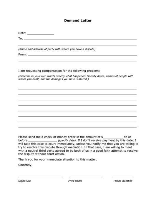 Demand Letter Template Printable Pdf Download