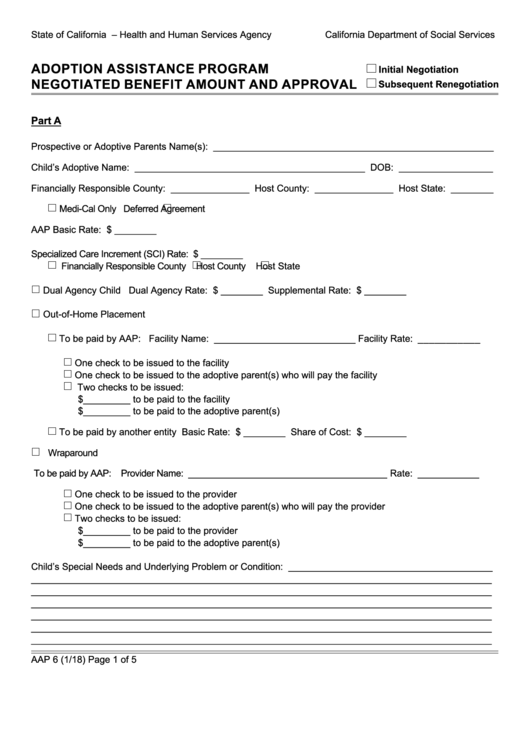 Fillable Form Aap 6 - Adoption Assistance Program - Negotiated Benefit Amount And Approval Printable pdf