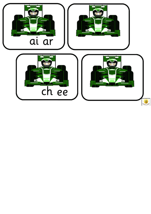 Green Racing Car Phonics Card Template Printable pdf