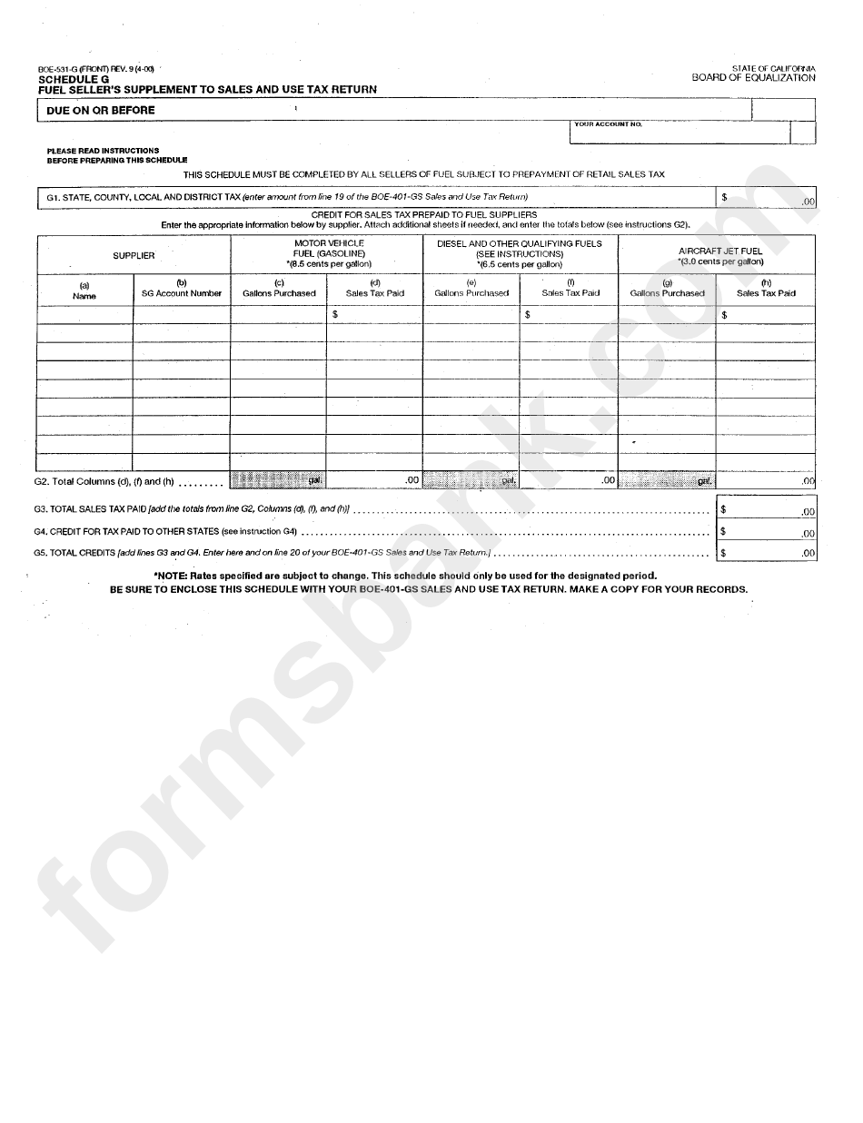 Form Boe-531-G - Schedule G - Fuel Seller