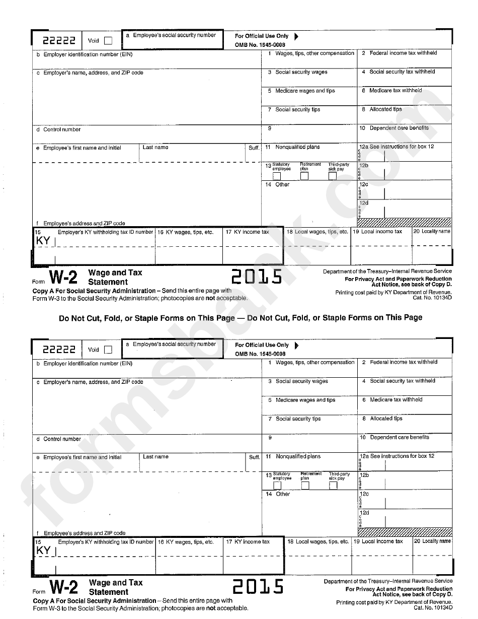Form W-2 - Wage And Tax Statement - 2015
