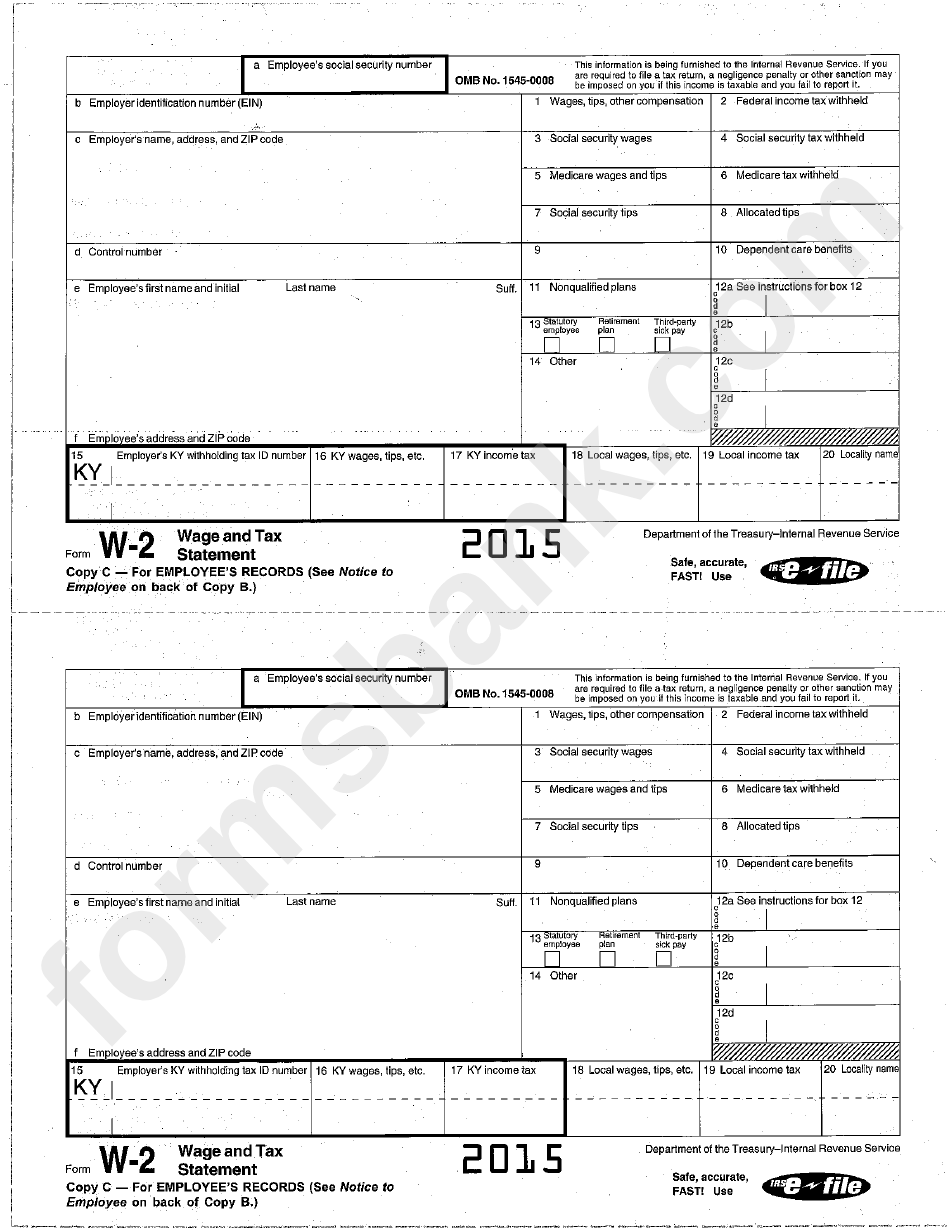 Form W-2 - Wage And Tax Statement - 2015