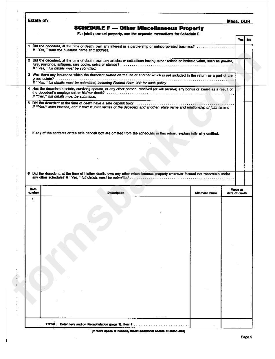 Schedule F - Other Miscellaneous Property printable pdf download