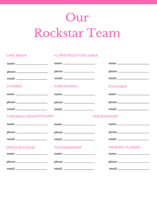Our Rockstar Team Contact List Template