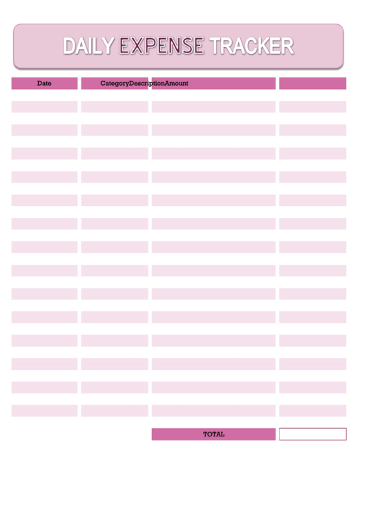Daily Personal Expense Tracking Spreadsheet - Pink