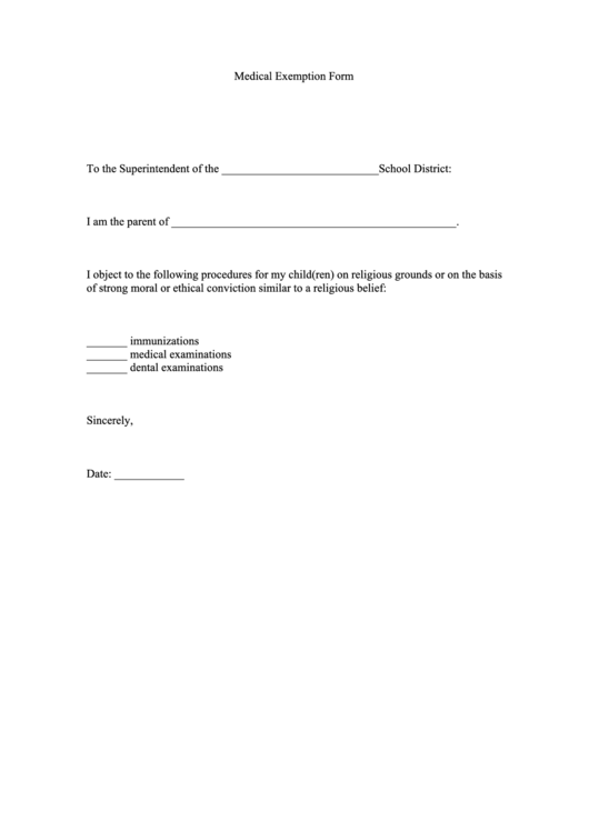 Medical Exemption Form Printable pdf