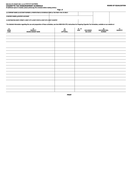 Fillable Form Boe-810-Ctf - Cigarette Tax Disbursement Schedule Printable pdf